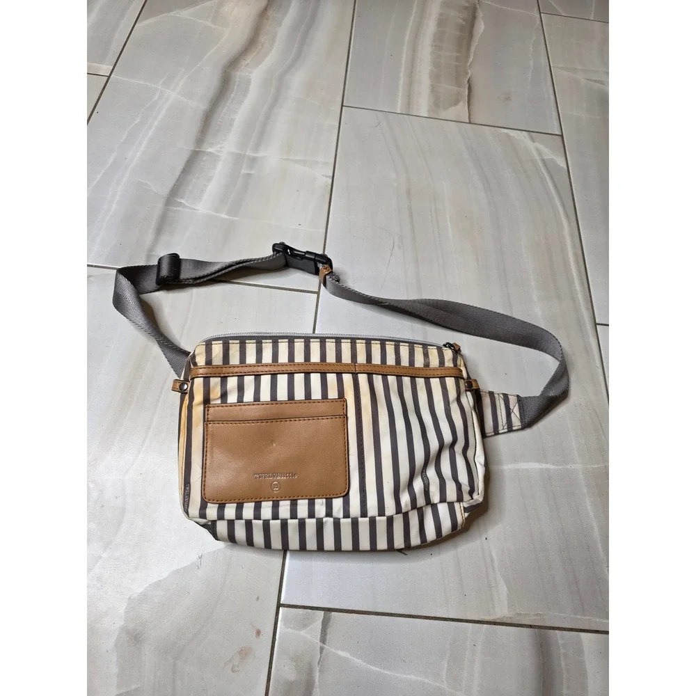 TwelveLittle Stripe Fanny Pack Waist Bag Nylon‎ Tan Cream Brown Adjustable Strap